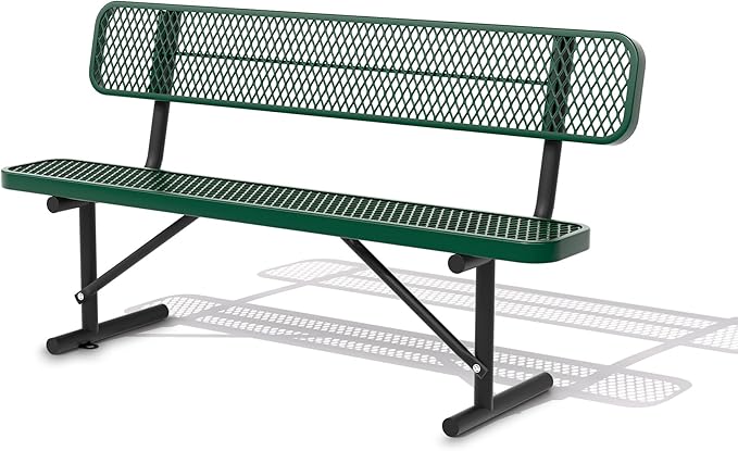 4/6/8 Feet Park Bench for Outside Heavy Duty Metal, Garden Benches Outdoor Bench with Backrest & Portable Frame, for Shopping Malls Stores Parks Patios Decks, Green