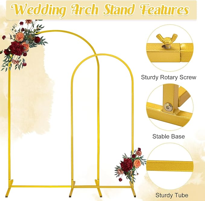 Gold Metal Arch Backdrop Stand 2 Set 7.2FT, 6.6FT Wedding Arch Stand Arched Door Frame for Birthday Party Baby Shower Ceremony Indoor Outdoor Celebration Decor (7.2FT, 6.6FT)