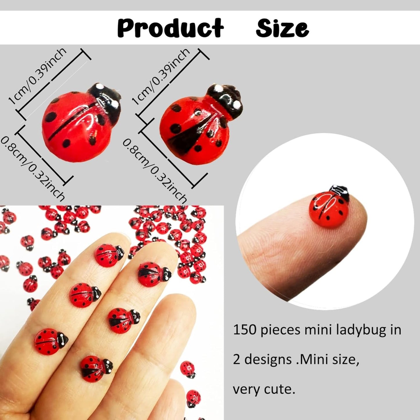 150PCS Mini Luminous Ladybug Miniature Figurines,Glow in Dark Resin Animals Ladybug Figures Fairy Garden Decor,for DIY Craft Cloth Cake Topperr and Creative Play