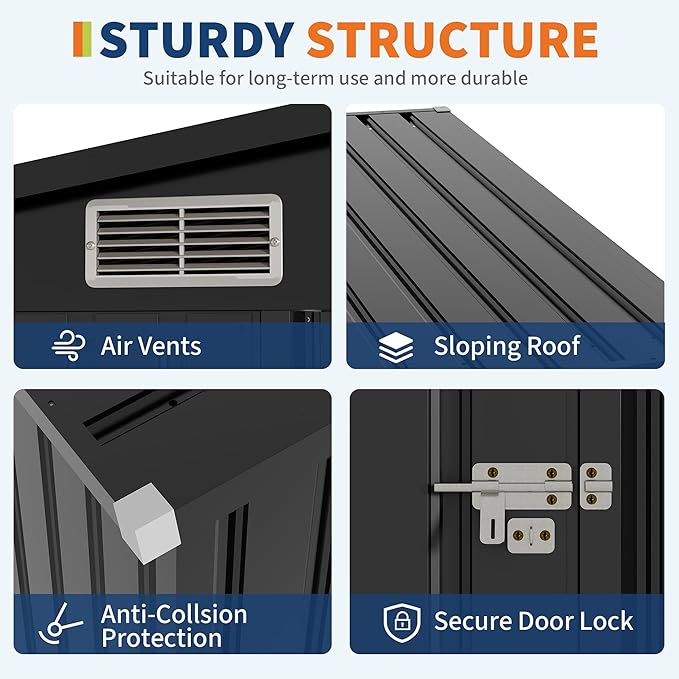 4x8 FT Metal Outdoor Lean to Storage Shed, Lean to Garden Shed Utility Tool Shed, Heavy-Duty Outdoor Metal Wall Side Storage Sheds