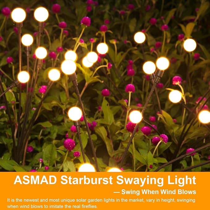 ASMAD Solar Lights Outdoor(4-Pack, 32 LEDs), Solar Garden Lights, Outdoor Decorations, Firefly Light for Patio Decor, Big Bulb, Unique Gifts for Women, Gifts for Grandma