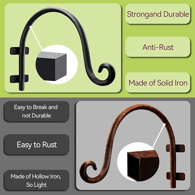 AJART Hanging Plant Hanger Outdoor: Bird Feeder Hangers for Outside - 8 inch Plant Hooks for Hanging Flower Baskets 2 Pieces