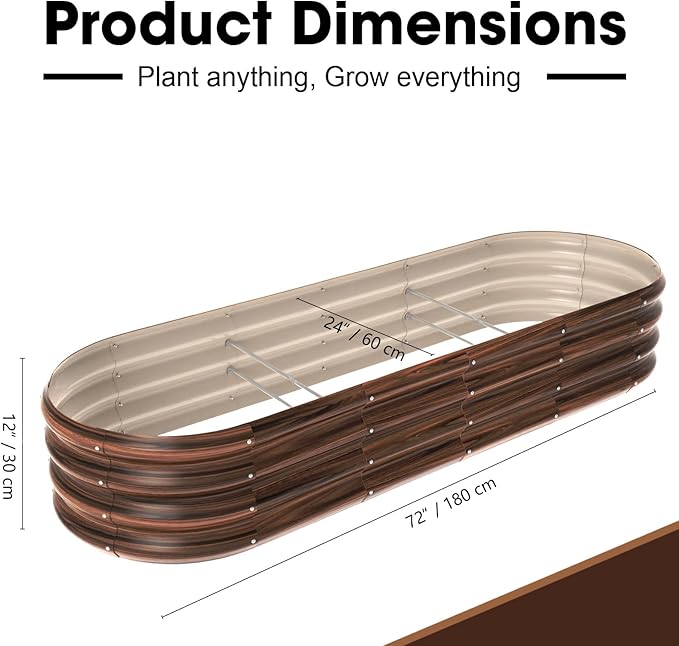 6x2x1ft Oval Galvanized Raised Garden Bed Outdoor 9-in-1 Large Metal Modular Planter Box Raised Beds for Gardening,Vegetables,Fruits,Flowers & Herbs (Brown)
