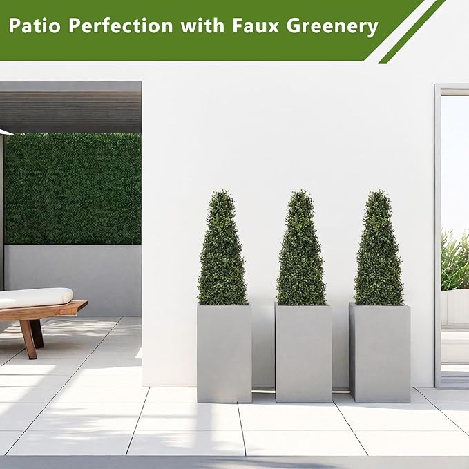 4ft Artificial Boxwood Topiary Trees (Set of 2) - UV Resistant Faux Plants Outdoor, Realistic 48in Fake Potted Bushes and Shrubs for Front Porch, Planter, Patio - Low Maintenance & Evergreen