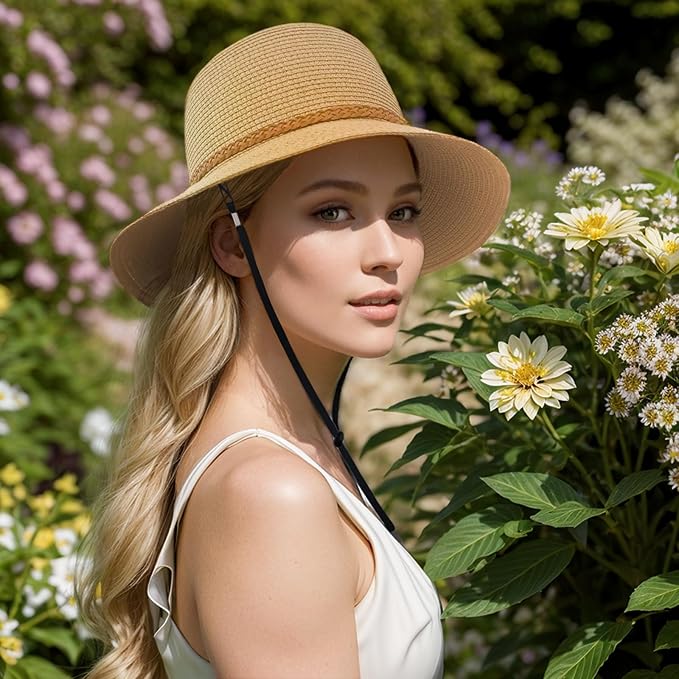 Beach Sun Straw Hats for Women, Summer Sun Protection Foldable Packable Wide Brim Hat