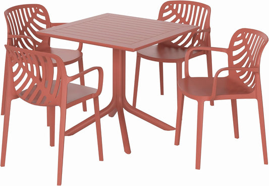 5 Piece Patio Furniture Set, HDPE Patio Square Bistro Table and Stackable Chairs Sets for 4, Outdoor Furniture All Weather for Backyard Poolside, Red