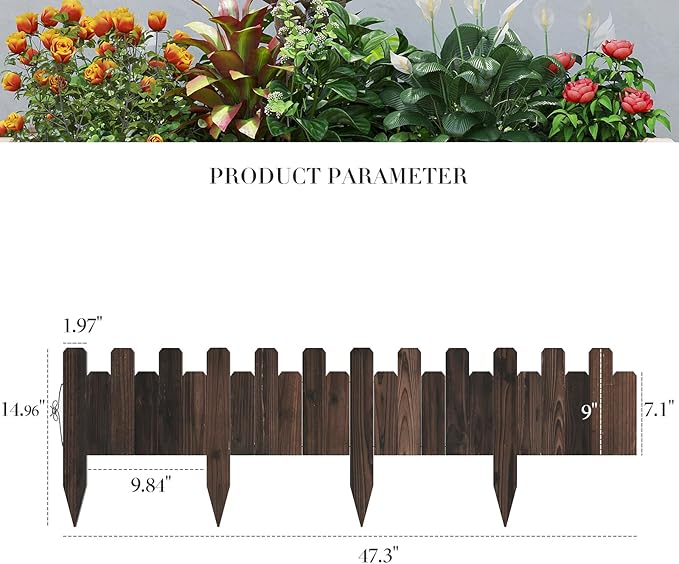 3Pack Wood Garden Edging Garden Fence Border No Dig Landscape Edging Lawn Border Decorative Flower Bed Border Courtyards Planting Tree Fence Patio Path Edging-9" H x 47.3" L (Total Length 11.8FT)