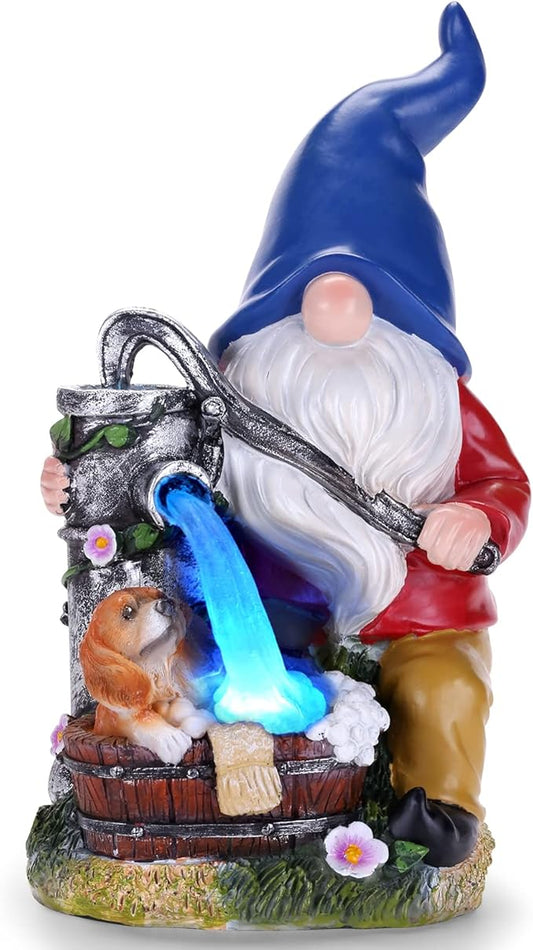 Garden Gnome Statue, Gnome Decoration for Yard with Blue Solar Light, Patio Porch Yard Garden Decor for Outside, Lawn Ornament