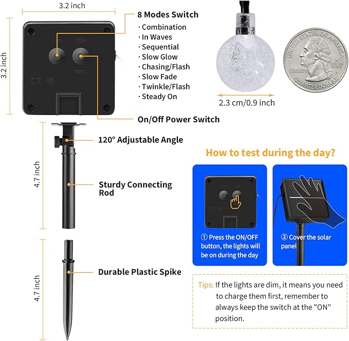 Brightown 2-Pack 120 LED 72 FT Solar String Lights Outdoor, Crystal Globe Lights with 8 Lighting Modes, Waterproof Solar Powered Patio Lights for Garden Yard Porch Wedding Party Decor (Pure White)