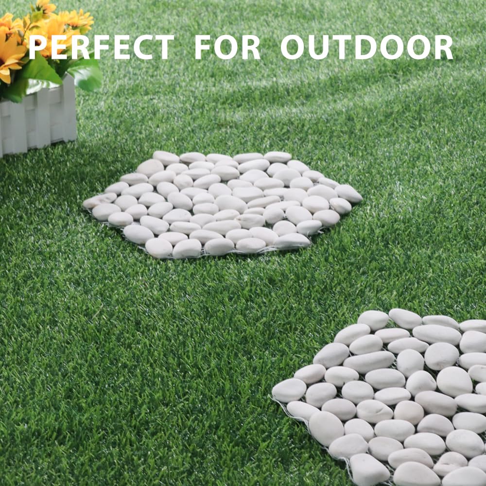 12 inch River Rock Stepping Stone - Pavers for Outdoor Garden Walkway, Landscaping - Polished Pebble Step Stones for Patio Yard Lawn Pathway, Set of 6 (Hexagon,White)