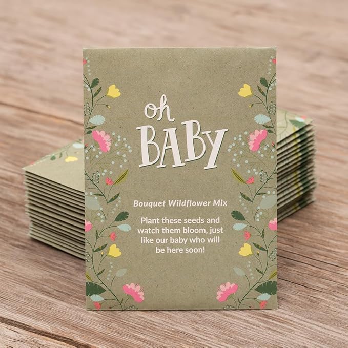 BENTLEY SEED CO. Oh Baby Seed Packets|Girl or Boy Baby Shower Favors for Guests | 25 Wildflower Seed Packets | Pre-Filled | Bouquet Wildflower Mix | Non-GMO Seeds | Gender Neutral | Eco-Friendly Gift