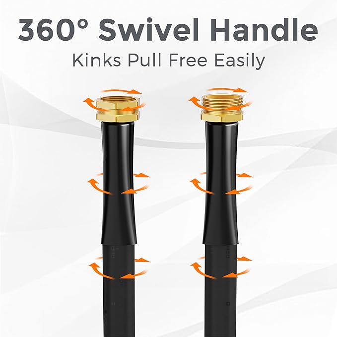 Giraffe Tools Garden Hose 50FT Lightweight Lay Flat Water Hose Kink Free Flexible Hose with 9 Spray Function Nozzle（Black）