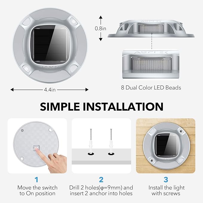 AGPTEK Solar Driveway Lights Outdoor 12 Pack, 2 Color Modes LED Deck Dock Marine Waterproof Driveway Marker Lights for Step Sidewalk Stair Garden Pathway Walkway Yard (Warm White/Cool White)