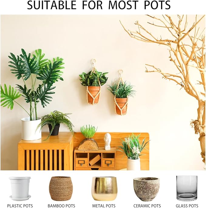 Artilady 2 Pack Beaded Plant Hanger Indoor - Macrame Hanging Planters for Plants Holder No Tassels with Wooden Beads Boho Farmhouse Rustic Home Decor