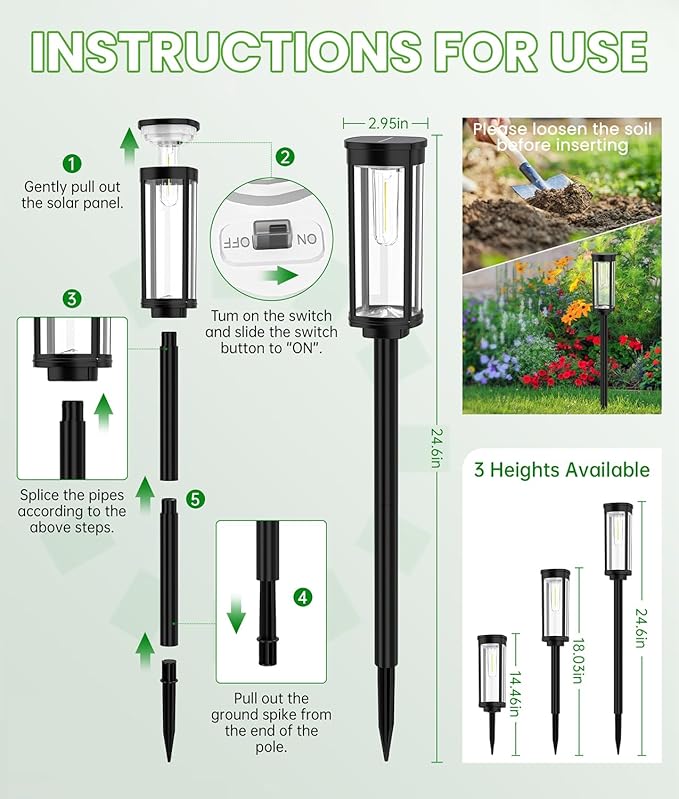 Bright Solar Pathway Lights Outdoor, 8 Pack Solar Garden Lights for Outside Waterproof IP65, Auto On/Off Outdoor Light for Yard Garden Lawn Walkway Driveway Landscape Lighting