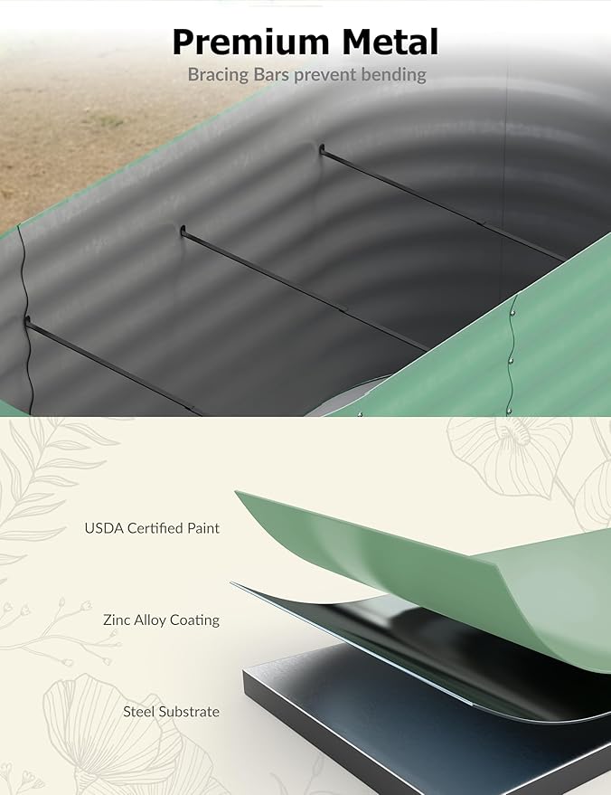 6x3x2 ft Raised Garden Bed,Galvanized Raised Planter Boxes Outdoor with Easy Assembly, Large Garden Bed for Vegetables, Fruits, Flower,Raised Garden Bed,Green