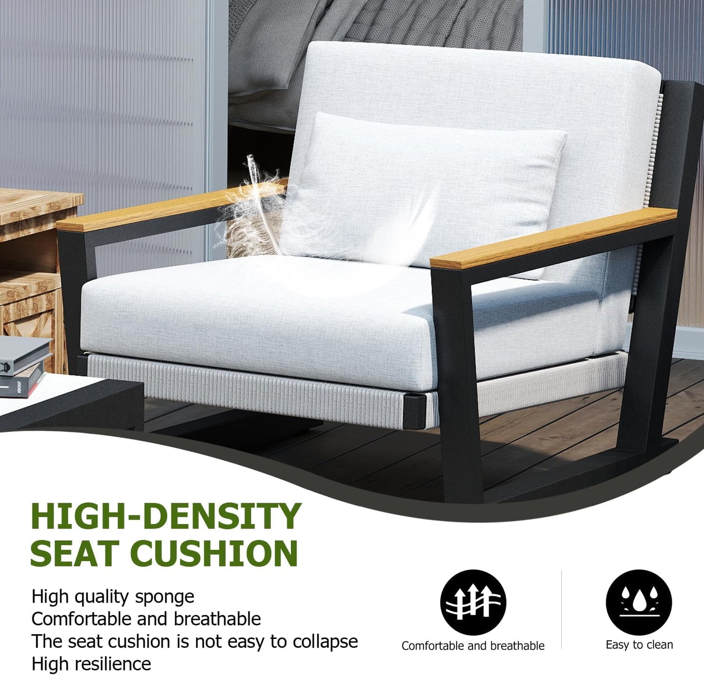 Aluminum Outdoor Patio Furniture Set 5 Seat, Patio Conversation Set with Durable Mesh Rope Weaving, Wide Armrests and Seats, Metal Sofa Set for Patio Grey