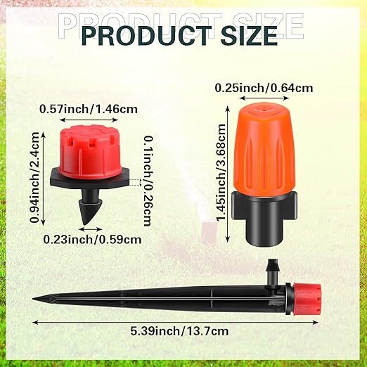 30 Pcs Drip Irrigation Kits with 10 Pcs 1/4 Drip Irrigation Emitters10 Pcs 360 Degree Adjustable Irrigation Drippers Sprinklers and 10 Pcs 3 Way Atomizing Nozzles for (4-7mm) Watering Patio