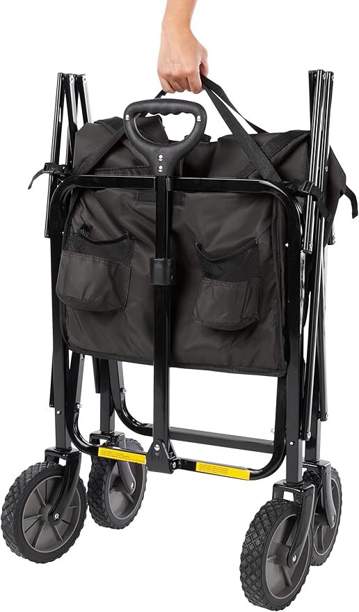 Amazon Basics Collapsible Folding Heavy Duty Utility Wagon for Outdoor Sports, 265 pounds Weight Capacity, Camping, Garden, and Shopping, 27.6 x 40.9 x 20 inches, Black