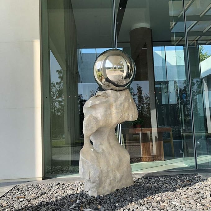 25 cm/10 inch Diameter Gazing Globe Mirror Ball,Silver Stainless Steel Polished Reflective Smooth Garden Sphere,Colorful and Shiny Addition to Any Garden or Home