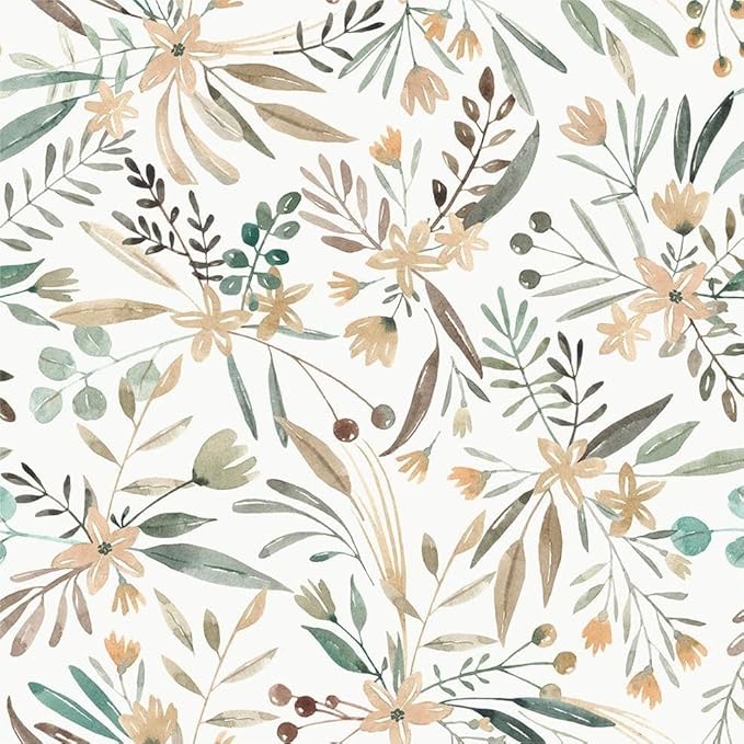 Boho Watercolor Brown Leaf Vintage Peel and Stick Wallpaper Self Adhesive Removable Easy Peel Off Stick on Wall Paper for Bedroom Cabinet Renter