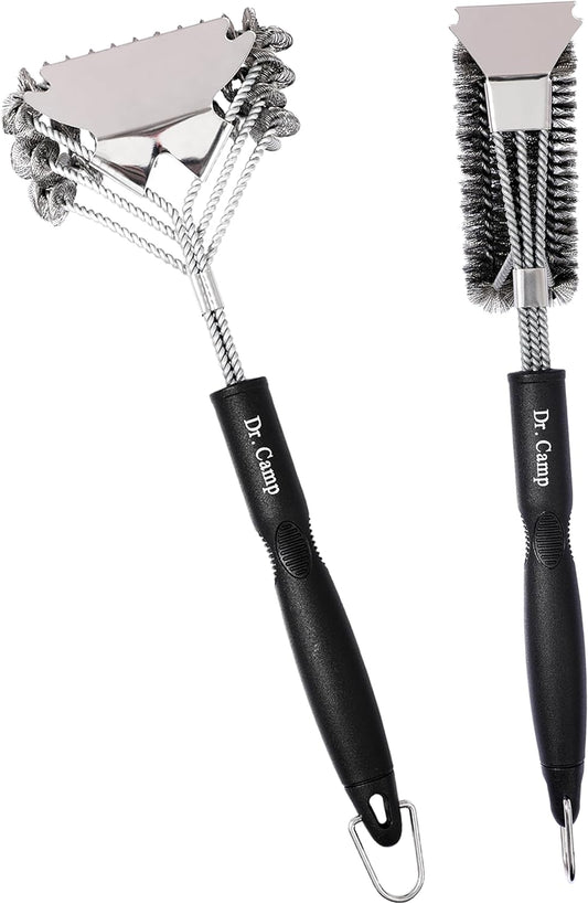 2 PCS Stainless Steel BBQ Grill Brush,BBQ Brush,Grill Scraper, Grill Brush for Outdoot,Grill Cleaning Brush, Barbecue Tool Set with Big Handle for Outdoor Grill