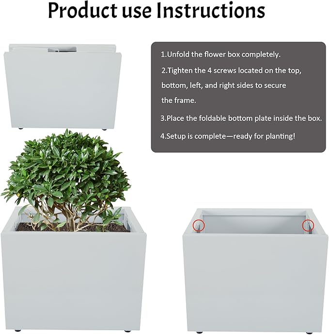 Galvanized Steel Rectangular Planter, 16"x 12"x 12" Small Planters for Outdoor Plants, White Outdoor Planter with Drainage Holes