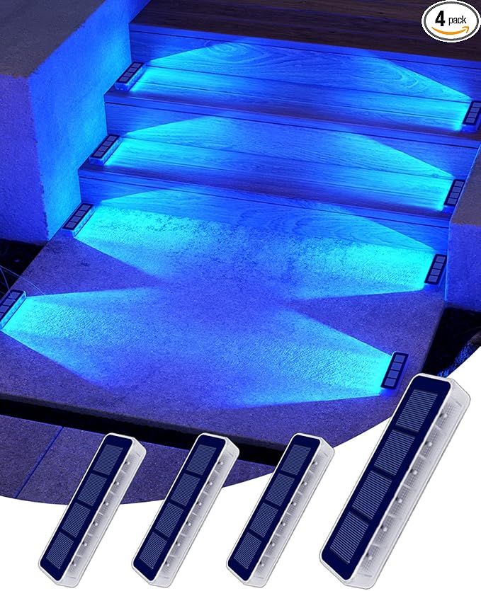Blue Solar Lights for Outside,4 Pack Solar Deck Lights Outdoor Waterproof LED,Blue Step Light for Outside,Dock Light Solar Powered Waterproof for Deck,Steps,Dock,Driveway,Stair,Path