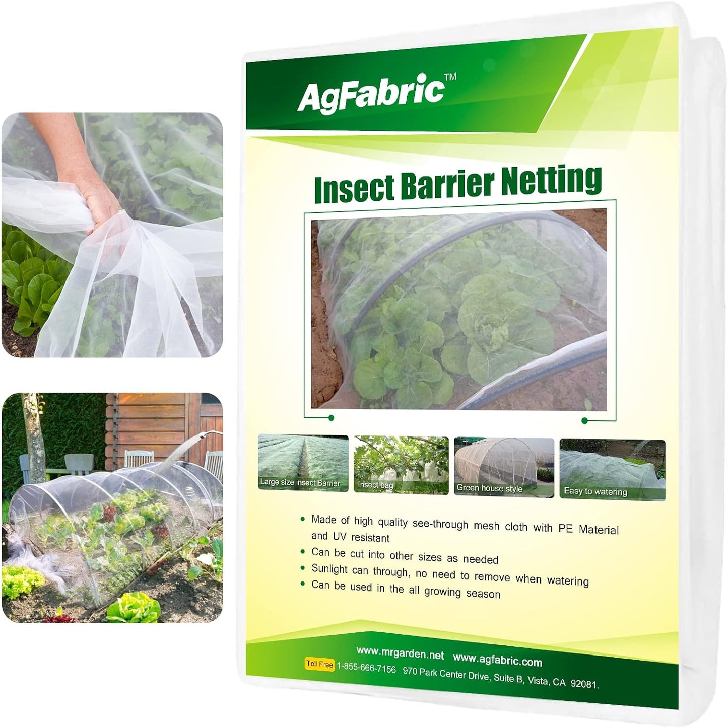 Agfabric Garden Netting 6'x10' Insect Pest Barrier Bird Netting for Garden Protection,Row Cover Mesh Netting for Vegetables Fruit Trees and Plants,White