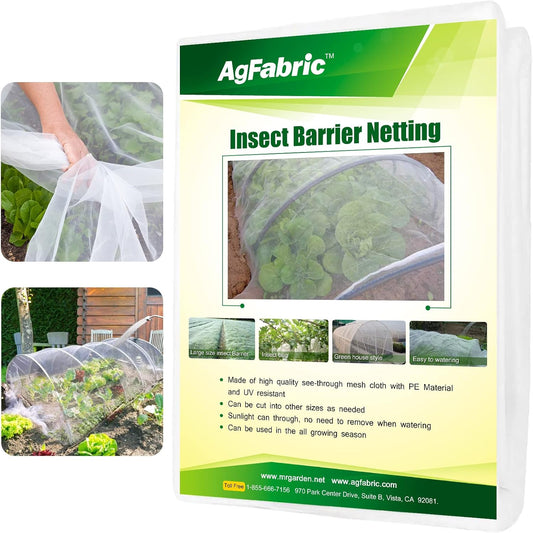 Agfabric Garden Netting 4'x100' Insect Pest Barrier Bird Netting for Garden Protection,Row Cover Mesh Netting for Vegetables Fruit Trees and Plants,White