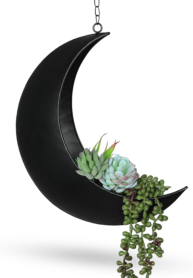 Hanging Moon Planter for Moon Room Decor - Great for Succulents, Air Plant, Mini Cactus, Faux, Artificial Plants-Boho Hanging Planters for Indoor Plants, Witchy Gifts for Women, Birthdays,Plant Lovers
