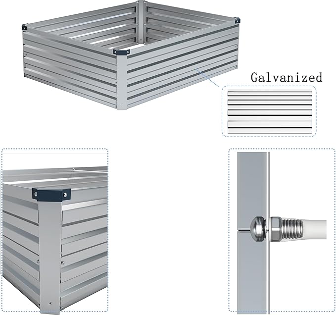 2 Pcs 4×3×1FT Galvanized Raised Garden Bed，Metal Planting Box for Outdoor Vegetable, Herb,Planter Gardening (Silver)