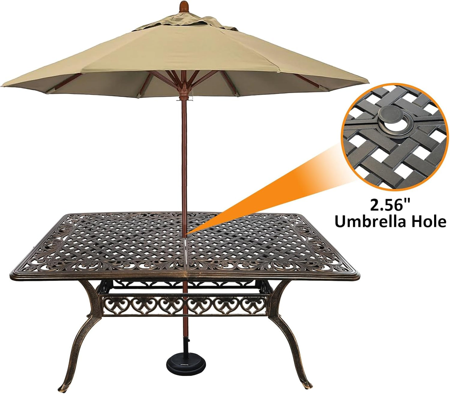 5 Piece Outdoor Dining Set, Cast Aluminum Patio Dining Set for 4 Person, Patio Furniture Set with 59" Rectangle Patio Table(2.56" Umbrella Hole) and 4 Chairs