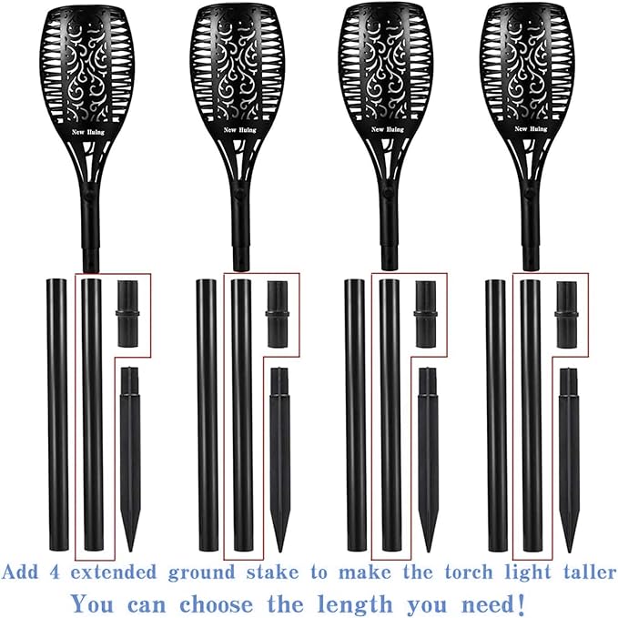 4PCs Halloween Solar Torch Lights Outdoor, 43in 96 LED, Waterproof Landscape Garden Pathway Light with Blue Vivid Dancing Flickering Flames, Auto On/Off Dusk to Dawn for Halloween Lights Decoration