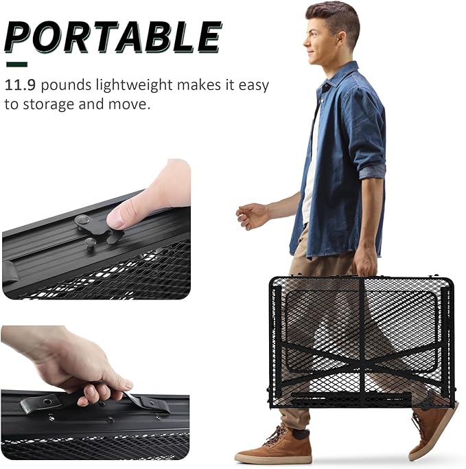 Folding Table with 2 Wing Panels, 3x2 FT Camping Table with Mesh Desktop,Height Adjustable Folding Grill Table with Mesh Bag,Portable Outdoor Table for Picnic,Camping,BBQ,Beach(Black)