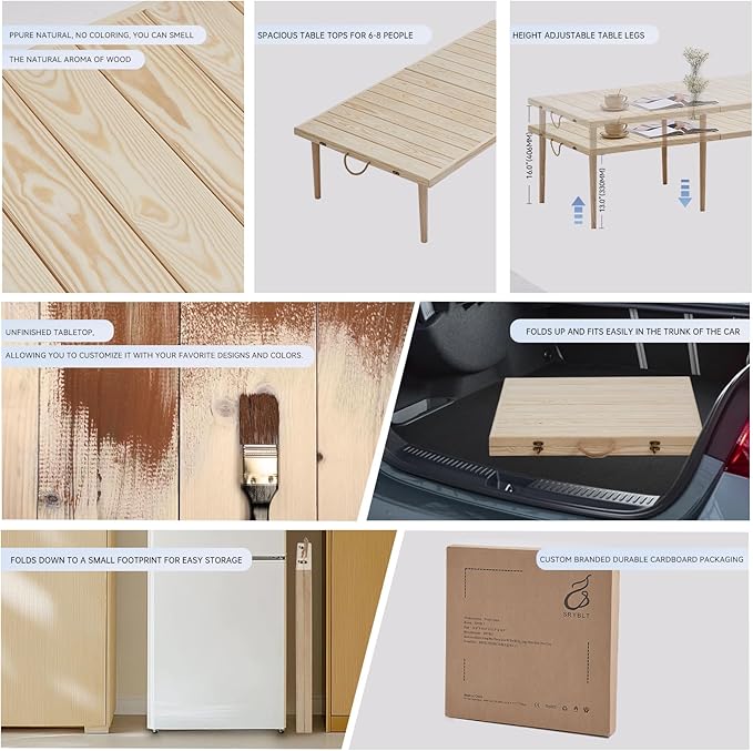 60" X 30" Boho Low Picnic Table, with Two Available Heights,Seating for 6 People,Natural