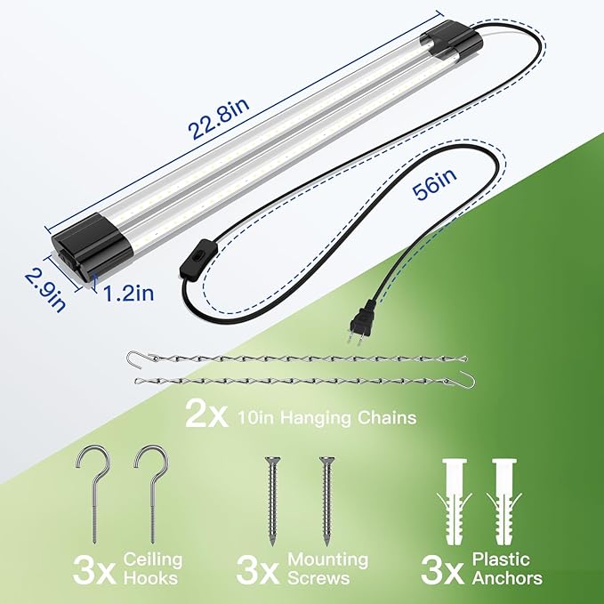 BBOUNDER 1 Pack 2ft LED Grow Light, Sunlike Full Spectrum Integrated Plant Light for Hydroponic Indoor Plant Seedling Veg and Flower, Plug in Plant Light with On/Off Switch