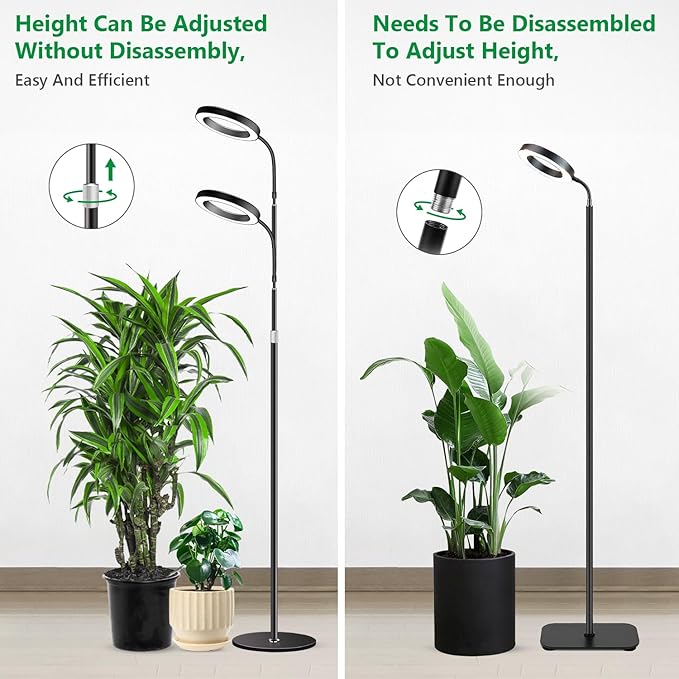 Grow Lights for Indoor Plants, Full Spectrum Floor Standing Plant Lights with 68" Stand for Growing Large Tall Plants, Black Halo LED Plant Grow Light with 6/12/16H Timer