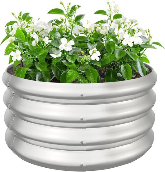 2x2x1ft Round Galvanized Raised Garden Bed Outdoor Metal Planter Box Raised Beds for Gardening,Vegetables,Fruits,Flowers & Herbs (Silver)