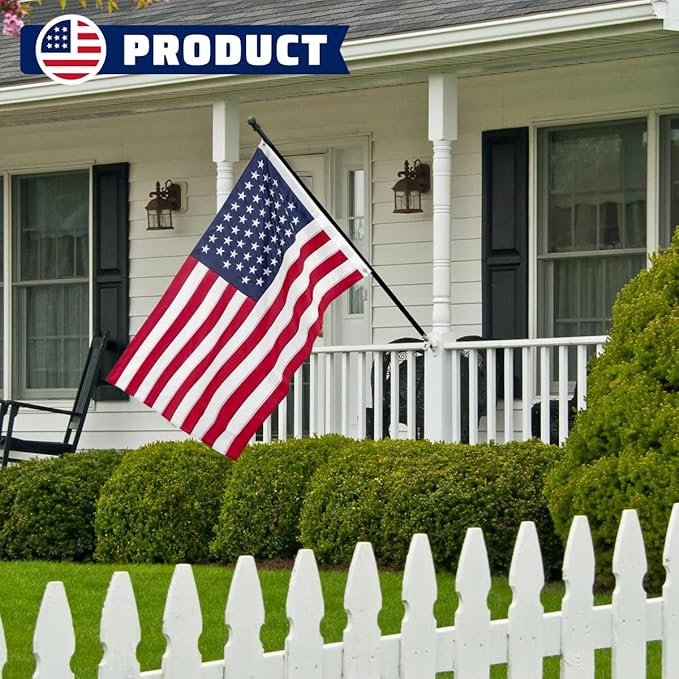 American USA Pleated Fan Flag, 2x4 Feet USA Bunting Decoration Flags Embroidered Patriotic Stars & Sewn Stripes Canvas Header Brass Grommets. (3x5Ft American Flag)