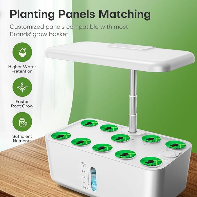 Ahopegarden Indoor Garden Hydroponics Growing System: 10 Pods Plant Germination Kit Aeroponic Herb Vegetable Growth Lamp Countertop with LED Grow Light - Hydrophonic Planter Grower Harvest Lettuce