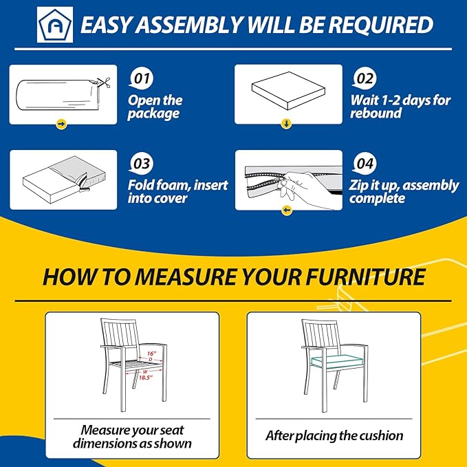 AAAAAcessories Outdoor Seat Cushions for Chairs, Waterproof, Fade-Resistant Patio Furniture Replacement Cushions, 18.5" x 16" x 3", Set of 4, Dark Gray