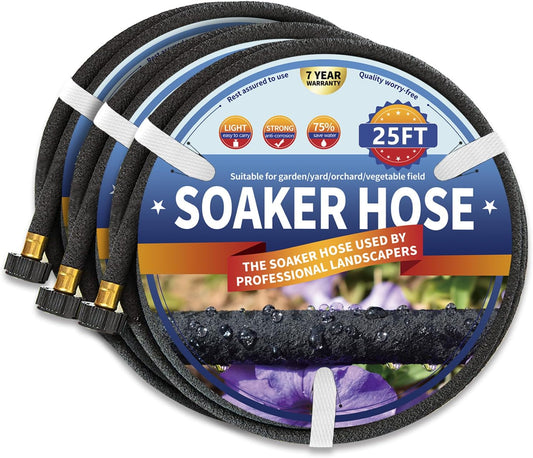 3 Pack Soaker Hose 25 FT, 1/2’’ Diameter Heavy Duty Soaker Hoses 75 FT for Garden Beds To Save 70% Water, Short Drip Soaker Hose for Vegetable Beds (3 Pack 25 FT)