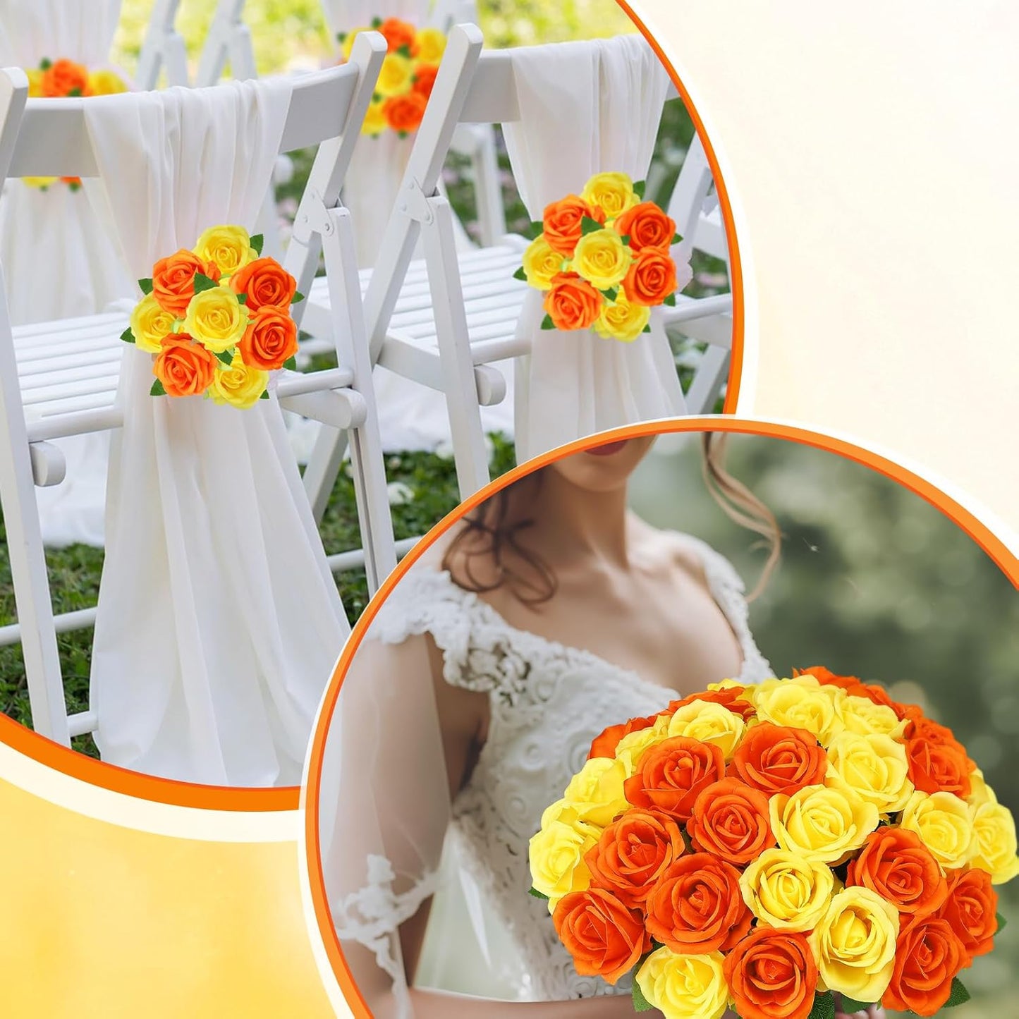 36 Pcs Yellow, Orange Artificial Roses with Long Stems, Purple Fake Silk Rose Artificial Flowers Bulk for Bridal Wedding Bouquet Centerpiece Ball Arrangement Party Decor