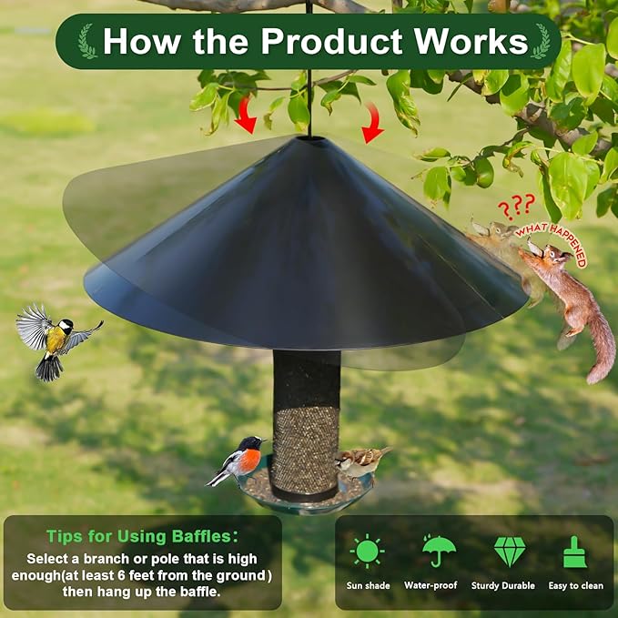 Gtongoko 19 Inch PP Squirrel Baffle for Protect Outside Hanging Mounted Bird Feeder or Bird House Squirrel Proof for Shepherd Hooks Black 1 Pack