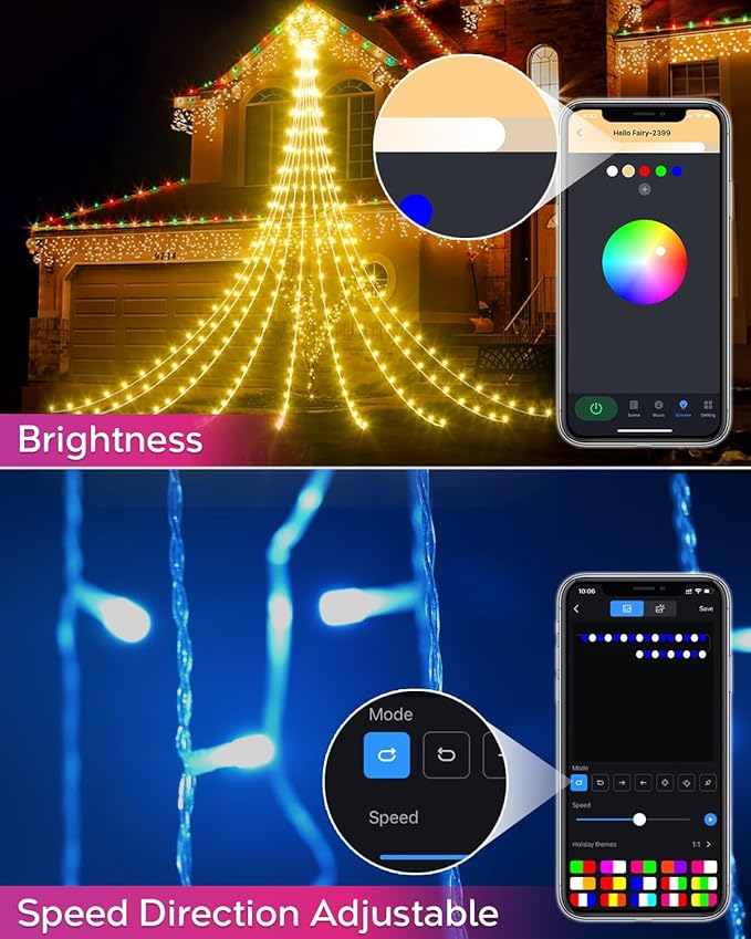 16.5FT Outdoor Christmas Decorations Tree Lights for Yard, Dynamic Star String Lights Waterfall App Control Color Changing Music Timer, Christams Lights Plug in 245 LEDs for Outside Xmas Home Decor
