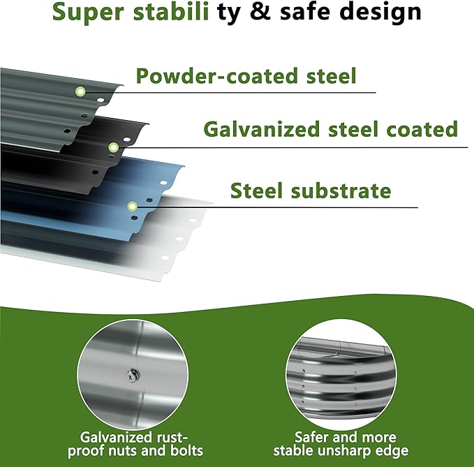 12x2x1ftOval Galvanized Raised Garden Bed,Outdoor Planter Box Metal Patio Kit Planting Bed for Vegetables Flowers and Succulents