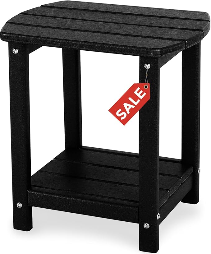 Adirondack Square Outdoor Side Table,2-Tier Storage Patio Side Table, HDPE End Tables for Backyard Pool Porch Garden Lawn(Black)