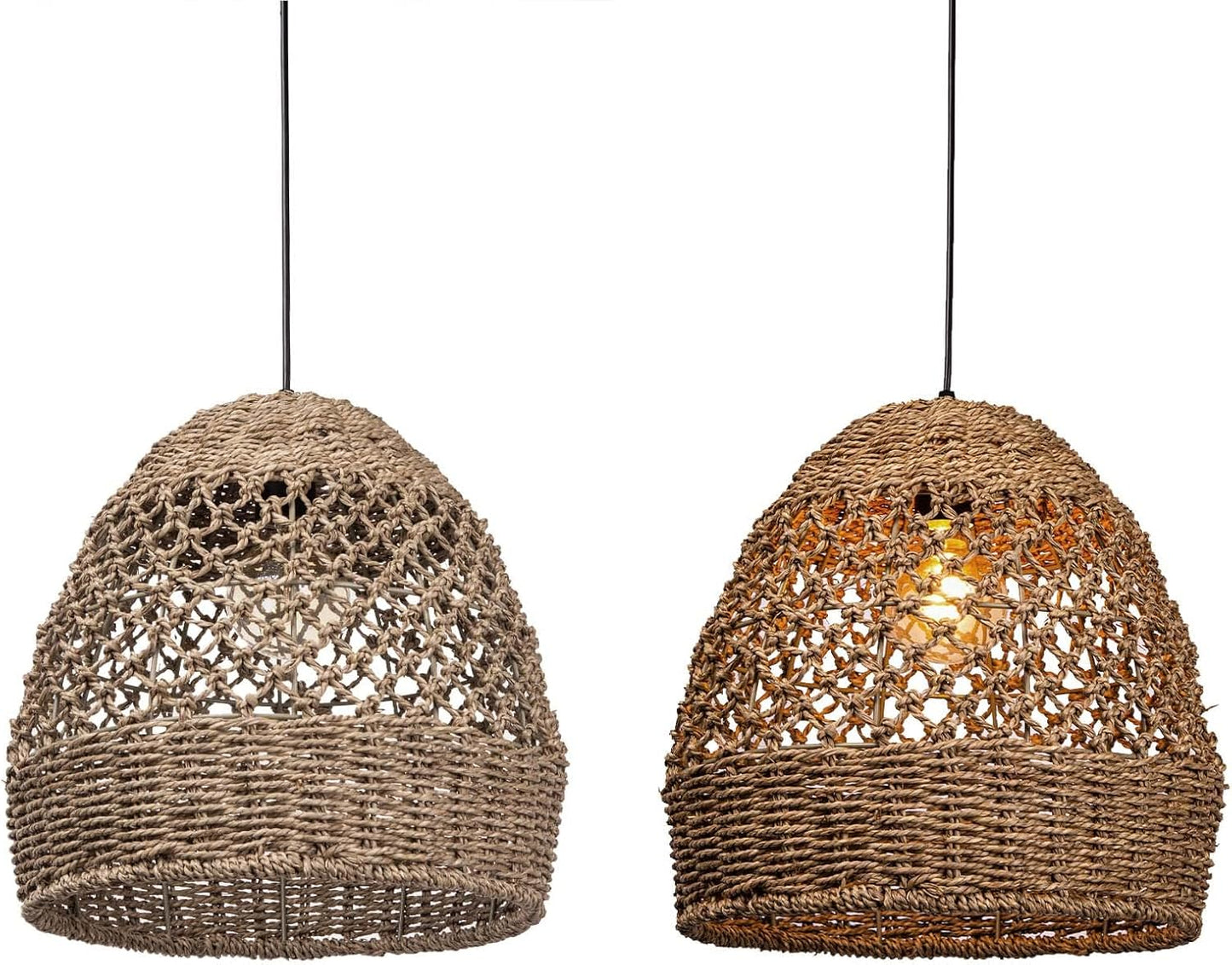 Arturesthome Woven Pendant Light, Modern Boho Hanging Lamp with Handwoven Rattan Shade, Farmhouse Coastal Pendant Light Fixtures for Kitchen Island, Dining Room, Bar, Foyer Hallway D 13.7in