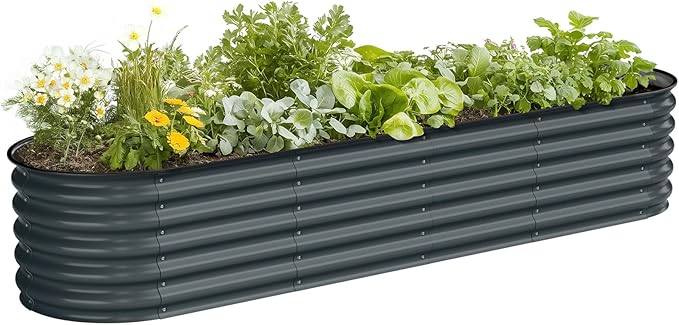 8x2x1.5ft Raised Garden Bed-Oval Outdoor Galvanized Planter Box for Vegetables, Fruits,Herbs, Flowers,Metal Raised Garden Bed kit-Black Grey